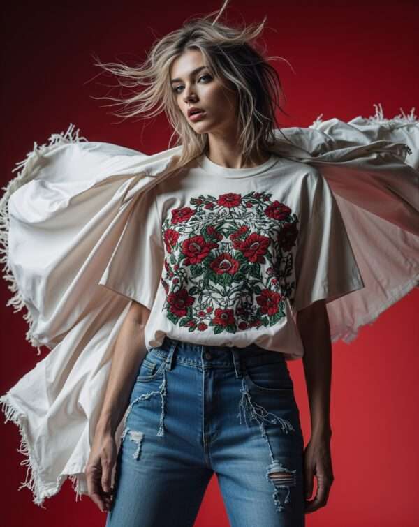EMBROIDERY PRINTED OVERSIZED T-SHIRT